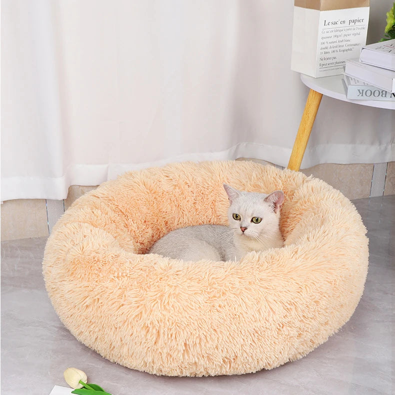 Fluffy Donut Pet Bed – Calming Round Nest for Cats & Small Dogs