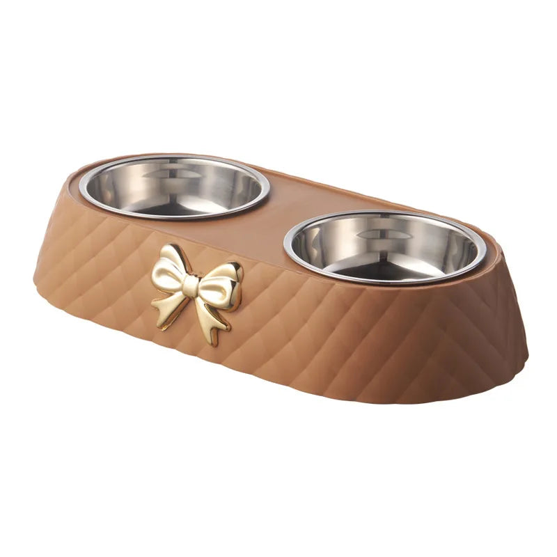 Elegant Bow-Tie Dual Pet Food & Water Bowl