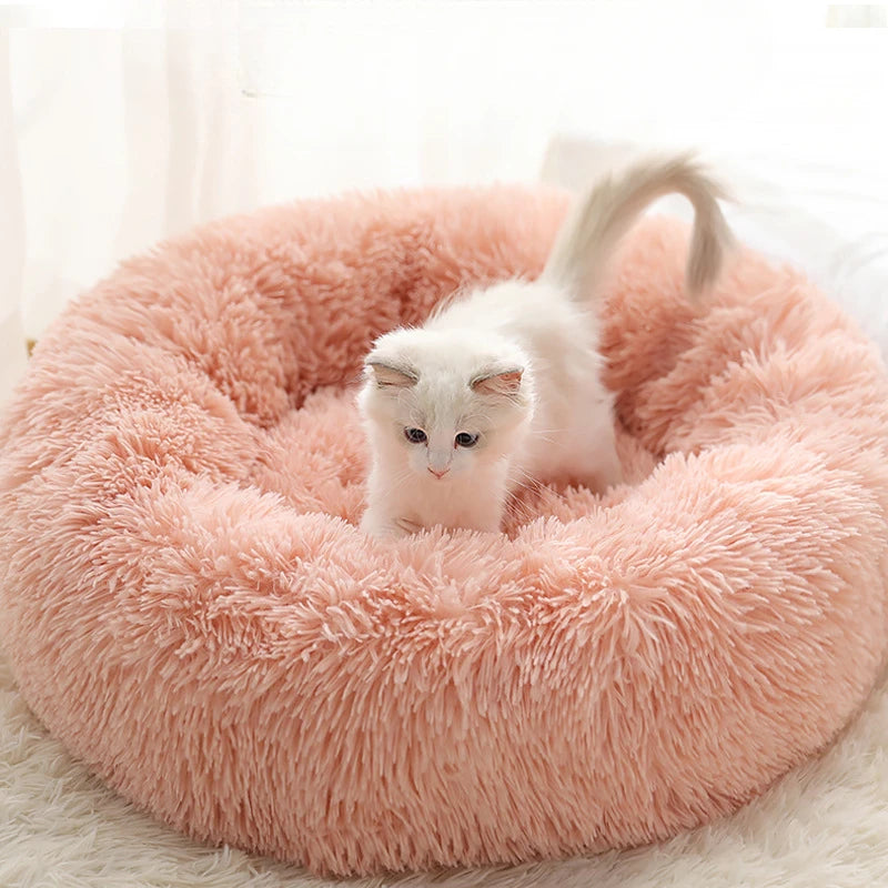 Fluffy Donut Pet Bed – Calming Round Nest for Cats & Small Dogs