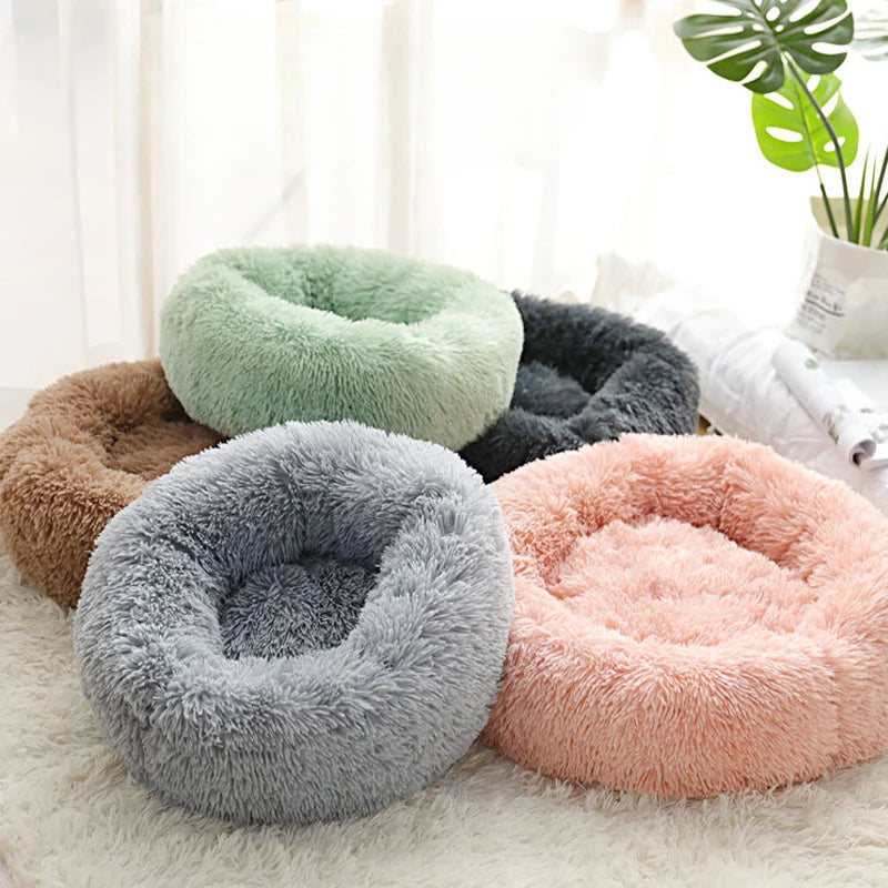 Fluffy Donut Pet Bed – Calming Round Nest for Cats & Small Dogs