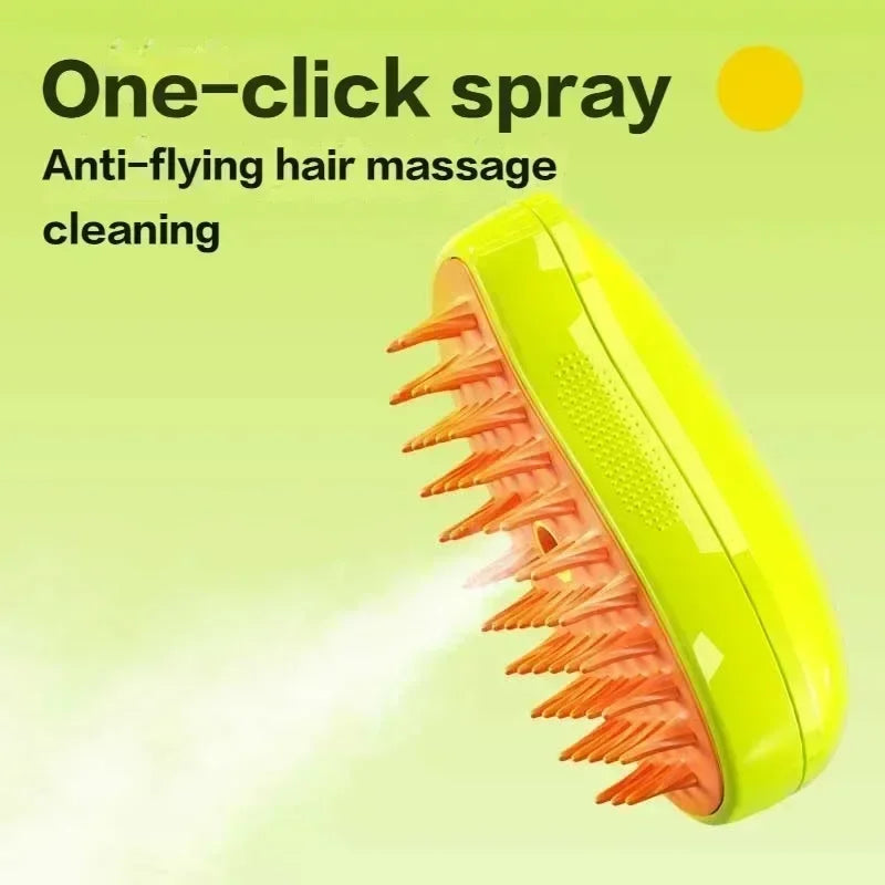 3-in-1 Pet Steam Brush for Shedding, Massage & Grooming