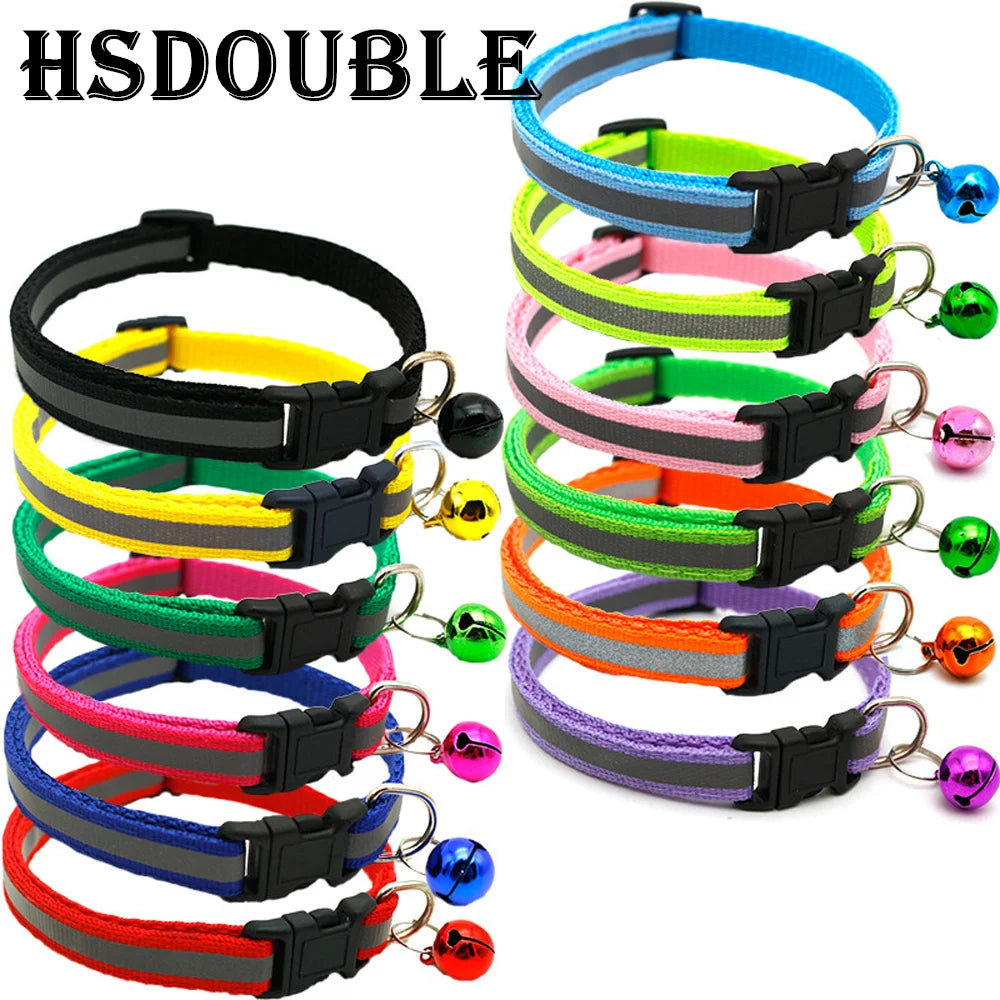 2-Pack Adjustable Reflective Pet Collars with Bell – For Cats & Small Dogs
