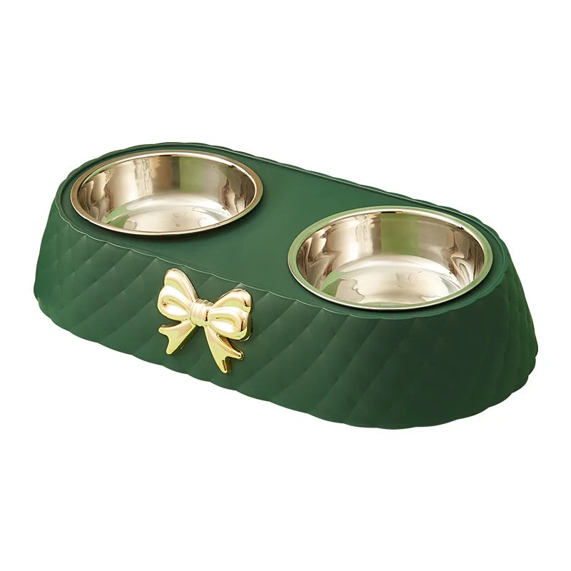 Elegant Bow-Tie Dual Pet Food & Water Bowl