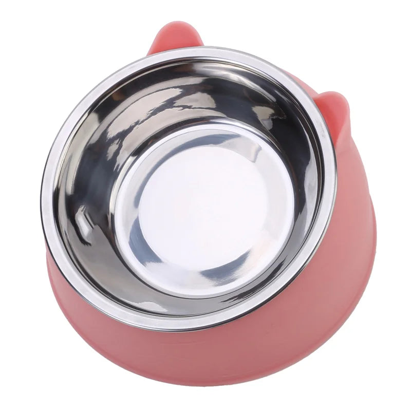 Ergonomic Elevated & Tilted Cat Bowl with Stainless Steel