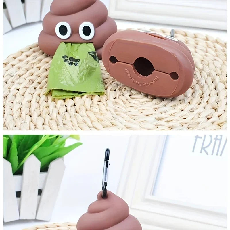Funny Poop-Shaped Dog Waste Bag Dispenser with Carabiner Clip