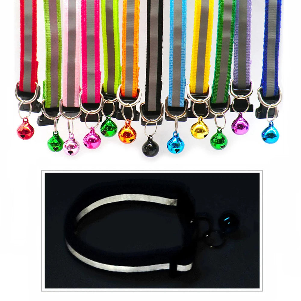 2-Pack Adjustable Reflective Pet Collars with Bell – For Cats & Small Dogs