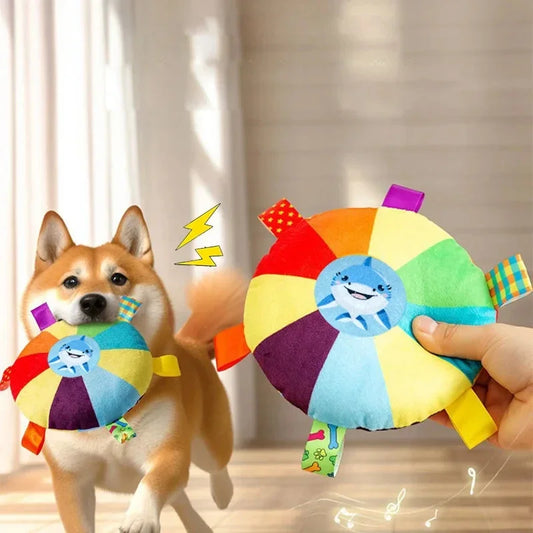 Rainbow Flying Disc Plush Toys – Interactive Chew Set for Dogs