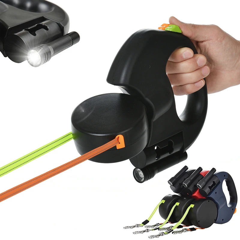 Retractable Dual Dog Lead – Tangle-Free 360° Swivel with LED for Safe Walks