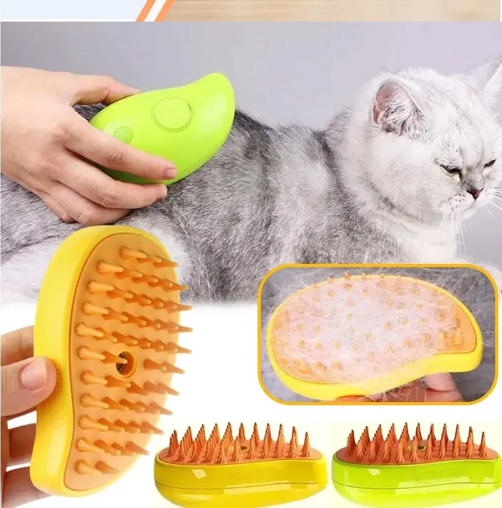 3-in-1 Pet Steam Brush for Shedding, Massage & Grooming