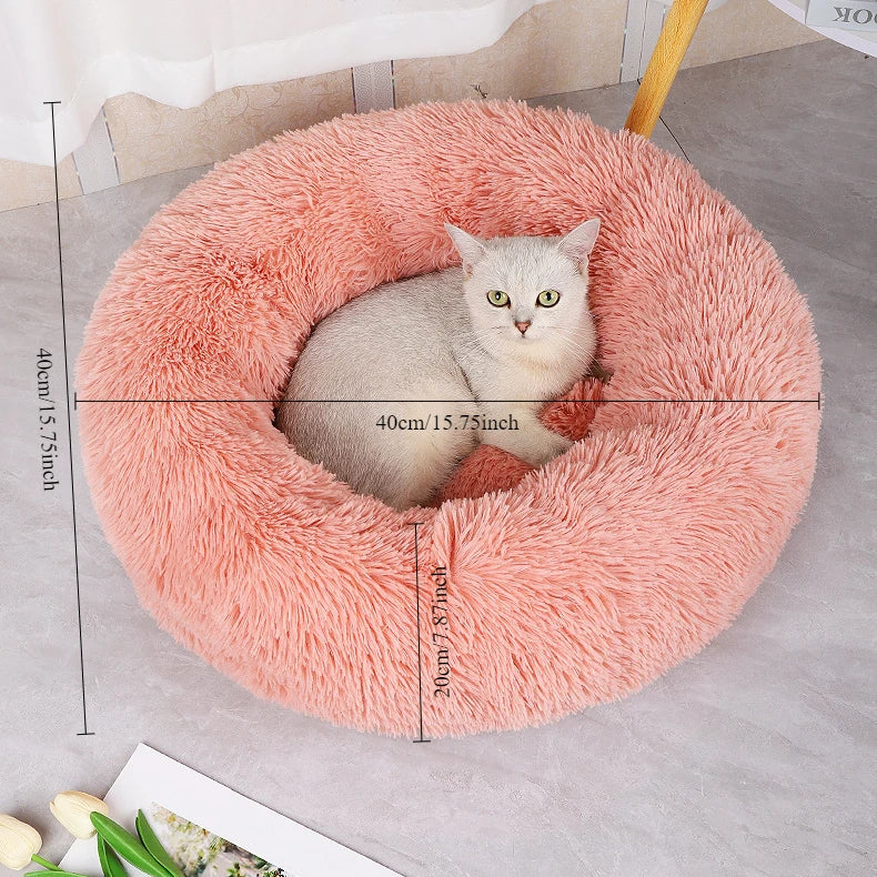 Fluffy Donut Pet Bed – Calming Round Nest for Cats & Small Dogs