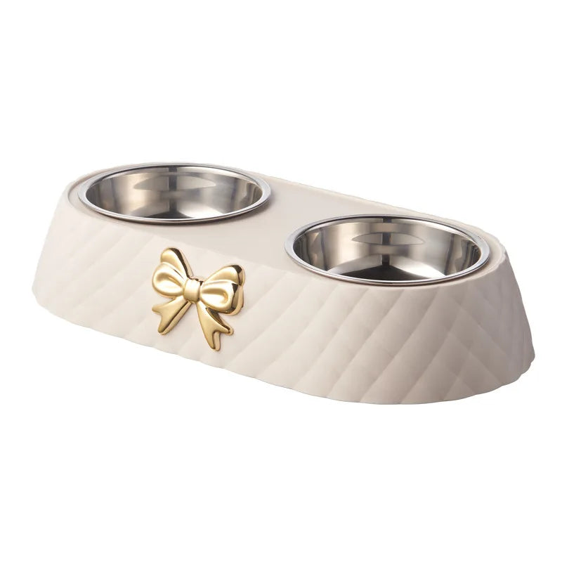 Elegant Bow-Tie Dual Pet Food & Water Bowl