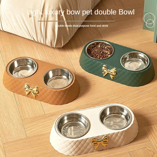 Elegant Bow-Tie Dual Pet Food & Water Bowl