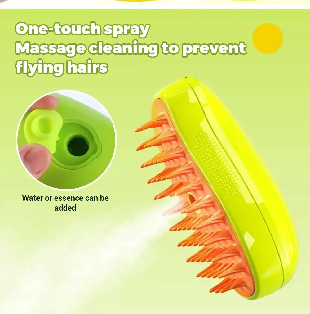 3-in-1 Pet Steam Brush for Shedding, Massage & Grooming