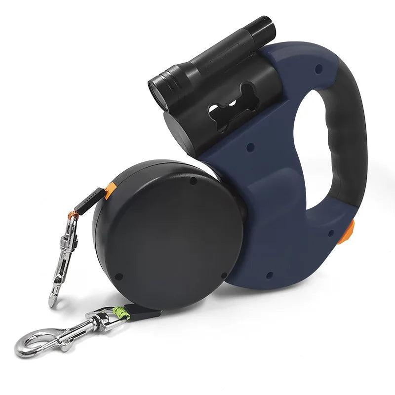 Retractable Dual Dog Lead – Tangle-Free 360° Swivel with LED for Safe Walks