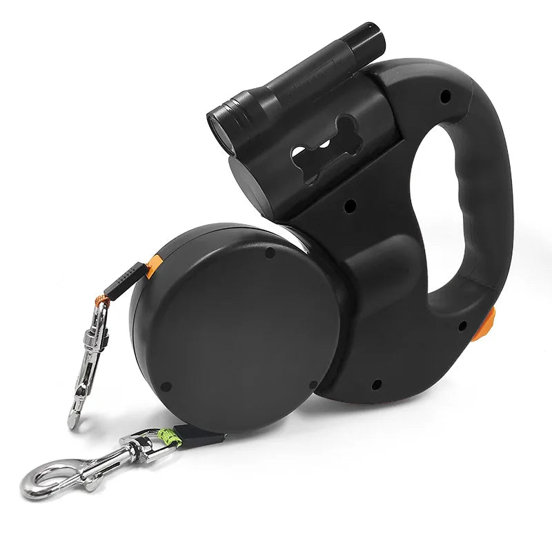 Retractable Dual Dog Lead – Tangle-Free 360° Swivel with LED for Safe Walks