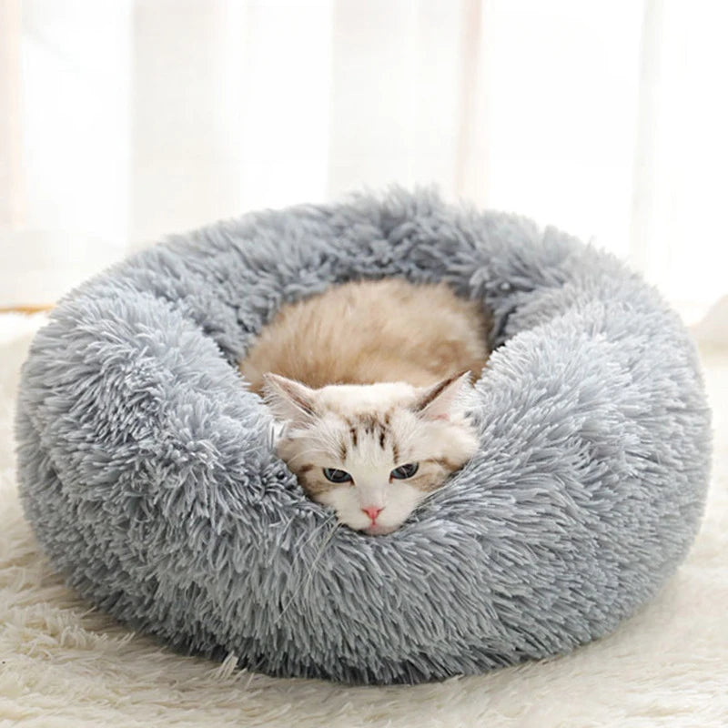 Fluffy Donut Pet Bed – Calming Round Nest for Cats & Small Dogs