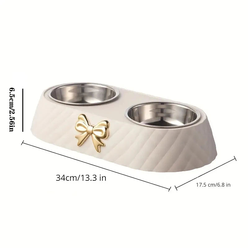 Elegant Bow-Tie Dual Pet Food & Water Bowl
