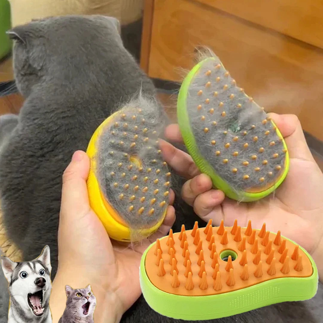 3-in-1 Pet Steam Brush for Shedding, Massage & Grooming