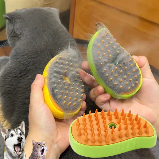 3-in-1 Pet Steam Brush for Shedding, Massage & Grooming