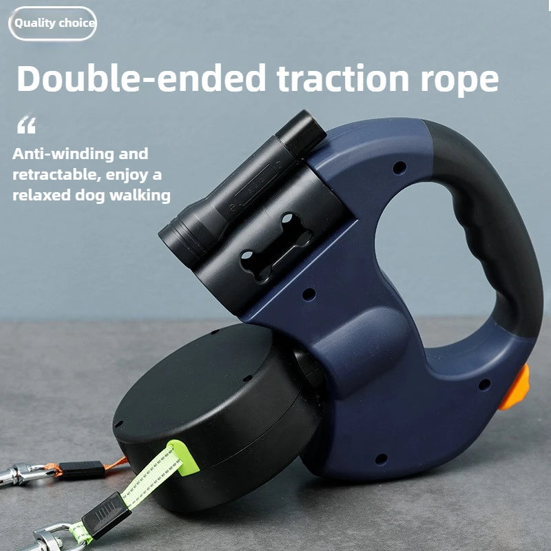 Retractable Dual Dog Lead – Tangle-Free 360° Swivel with LED for Safe Walks