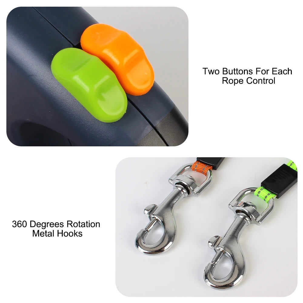 Retractable Dual Dog Lead – Tangle-Free 360° Swivel with LED for Safe Walks