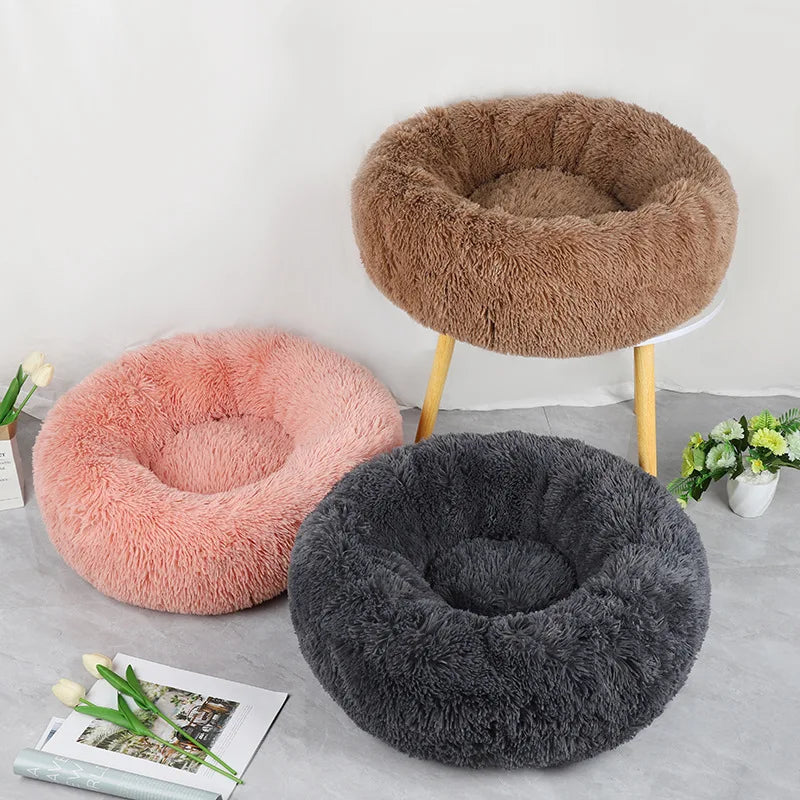 Fluffy Donut Pet Bed – Calming Round Nest for Cats & Small Dogs